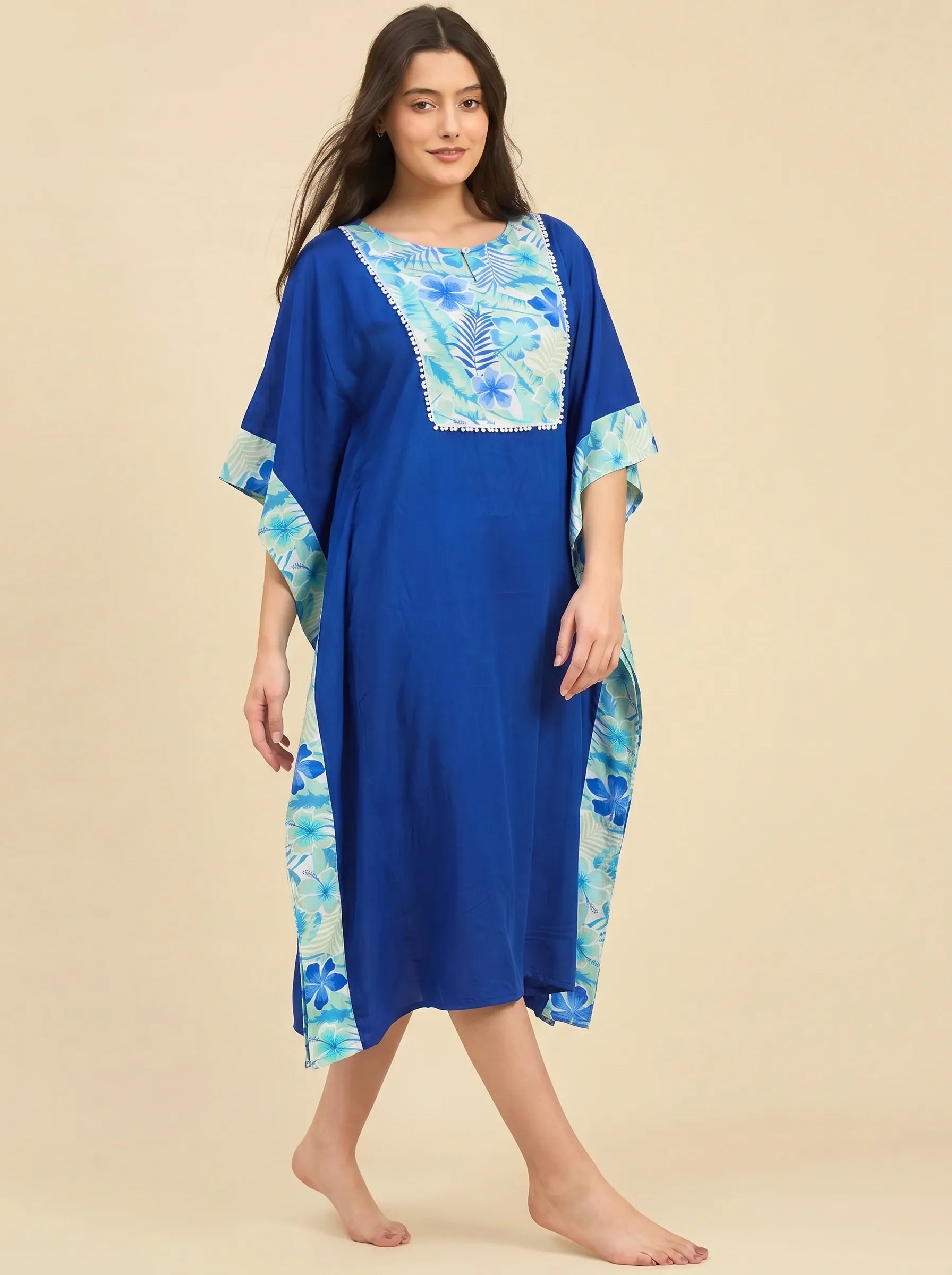 The Kaftan Company Kaftan Tropical Floral Print Panel Midi Kaftan