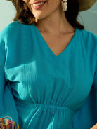 The Kaftan Company Kaftan Whimsical Rainbow Lace Blue Resort Wear Dress