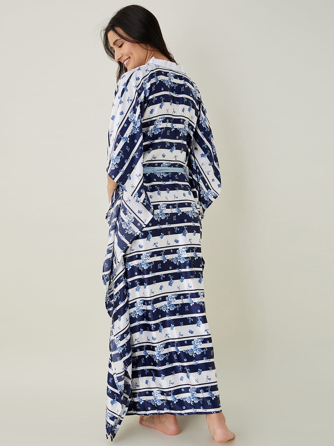 The Kaftan Company Kaftan White and Blue Ditsy Floral Loungewear Kaftan