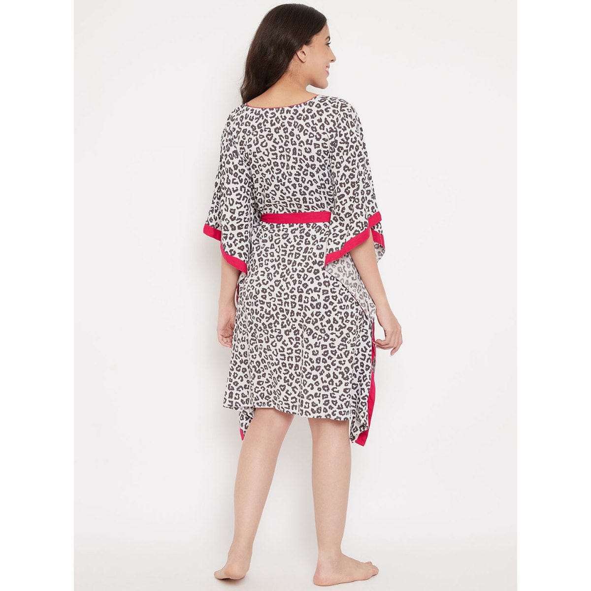 The Kaftan Company Kaftan White Leopard Print Modal Nightwear Kaftan