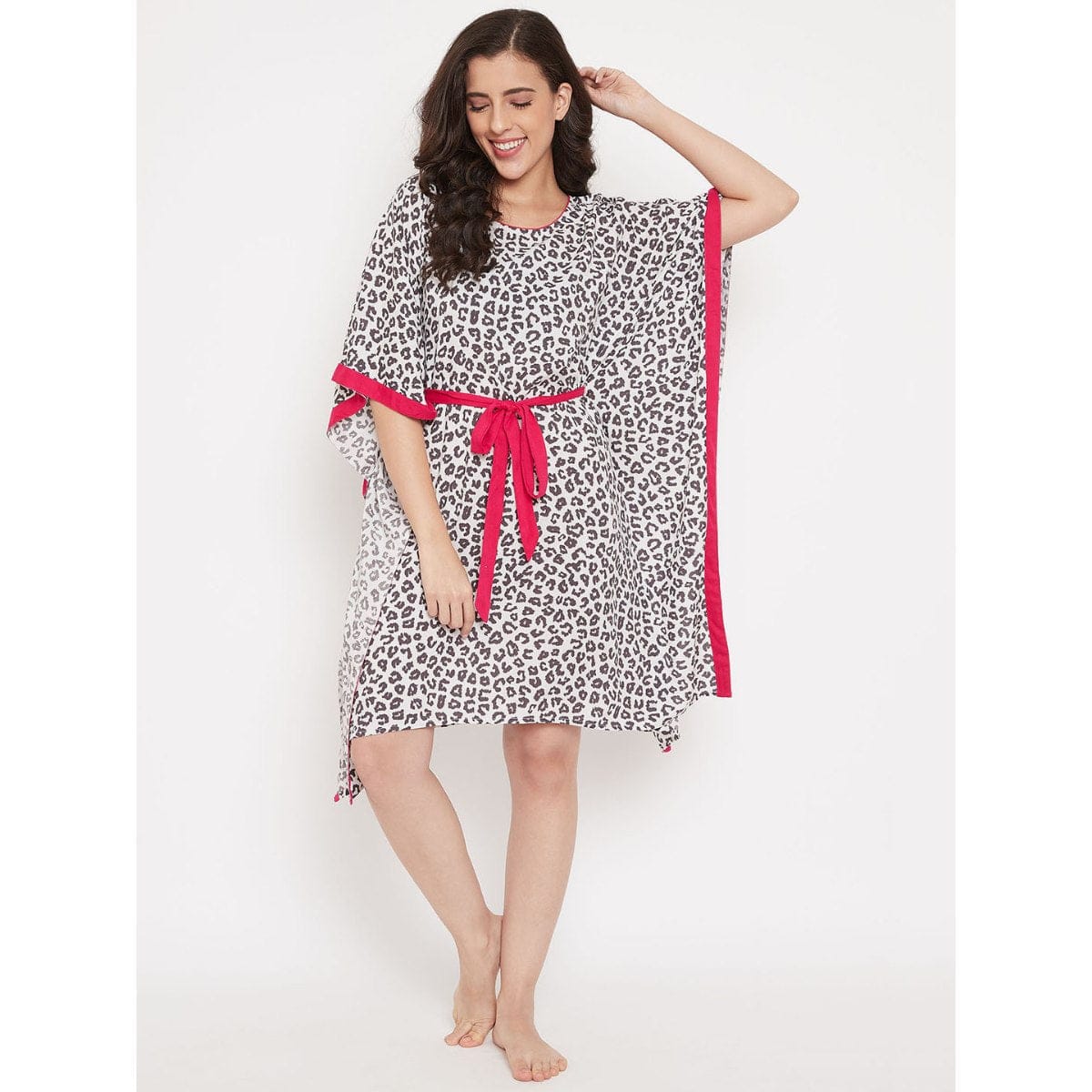 The Kaftan Company Kaftan White Leopard Print Modal Nightwear Kaftan
