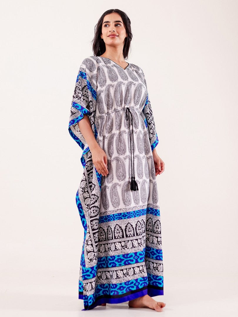 The Kaftan Company Kaftan White Paisley Printed Loungewear Kaftan