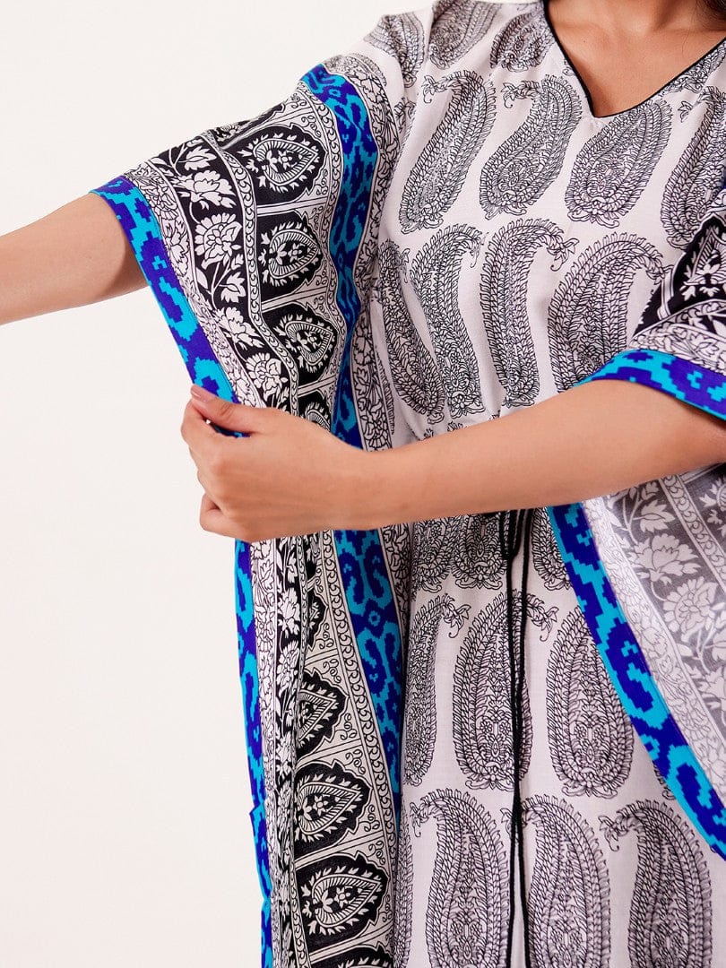 The Kaftan Company Kaftan White Paisley Printed Loungewear Kaftan