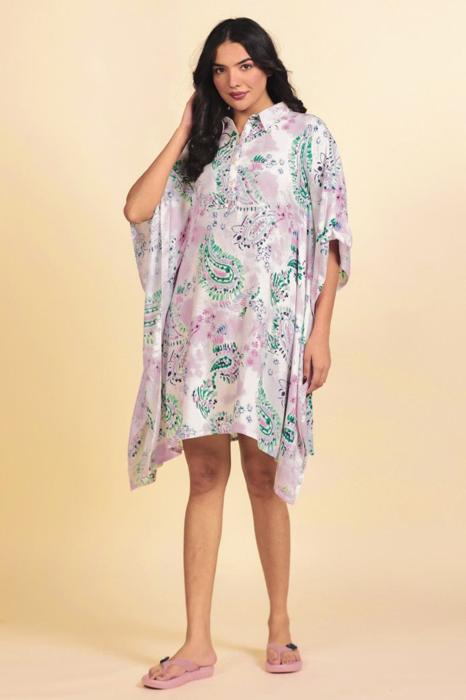 The Kaftan Company Kaftan White Printed Viscose Rayon Kaftan Dress