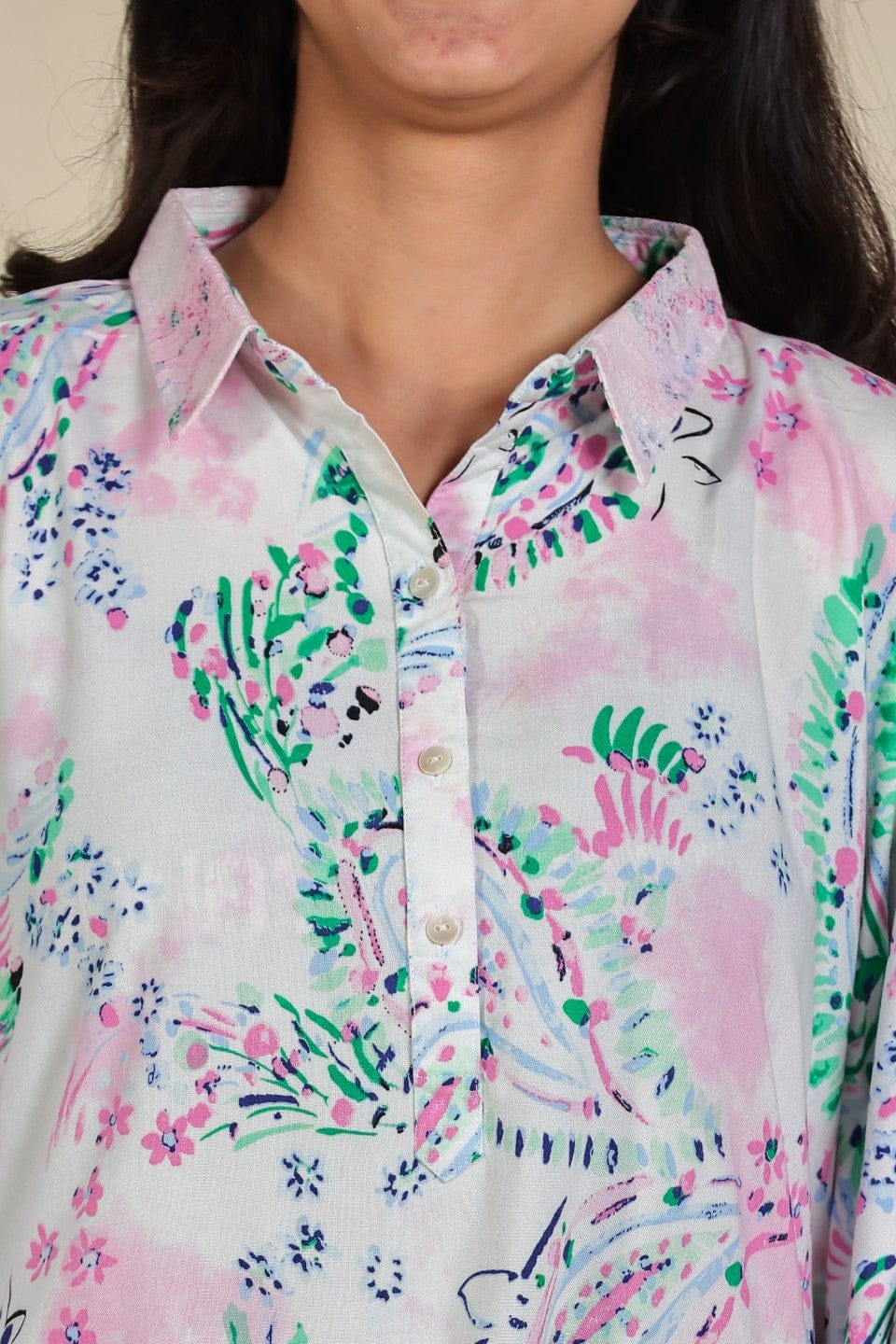 The Kaftan Company Kaftan White Printed Viscose Rayon Kaftan Dress