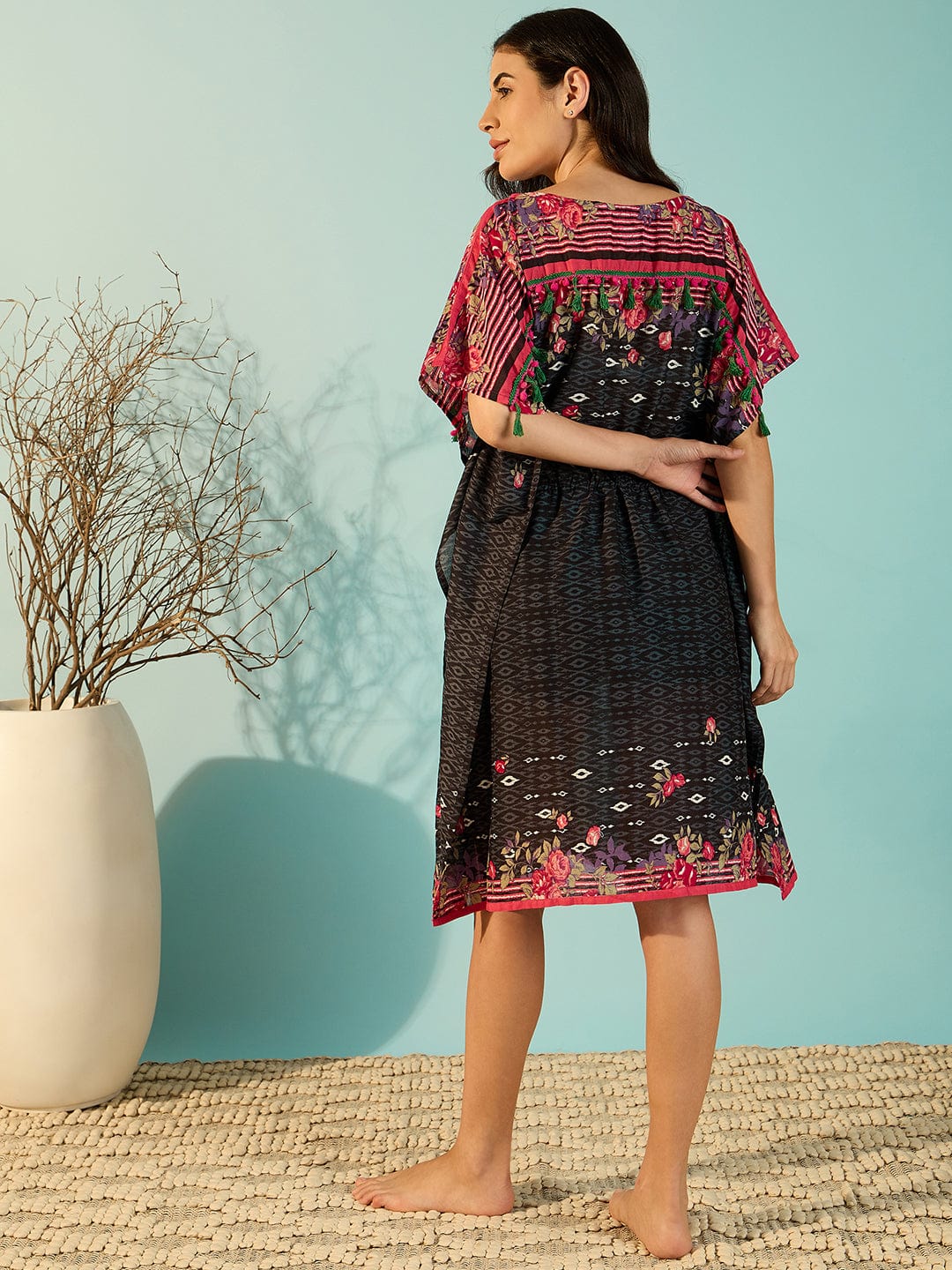 The Kaftan Company Kaftan Women Geo Floral Printed Short Cotton Kaftan Night Dress