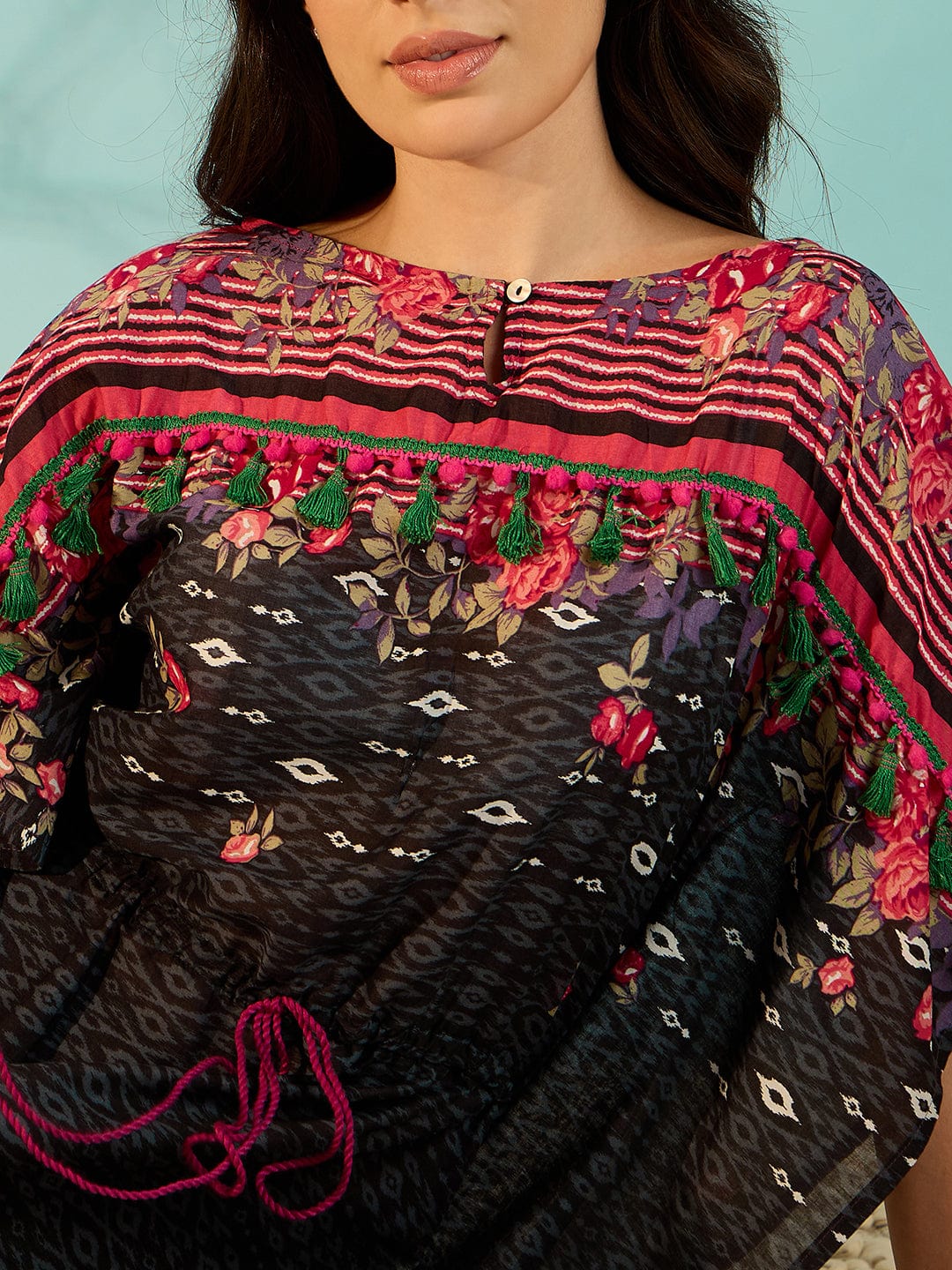 The Kaftan Company Kaftan Women Geo Floral Printed Short Cotton Kaftan Night Dress