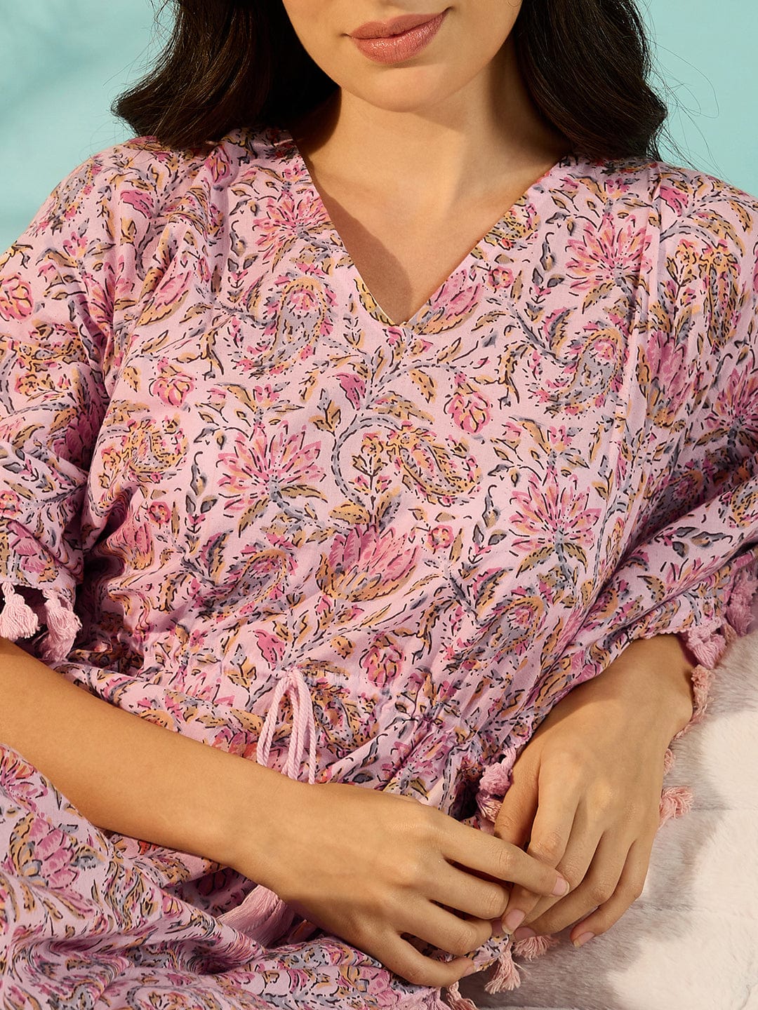 The Kaftan Company Kaftan Women Jaipur Block Print Pink Cotton Kaftan Night Dress
