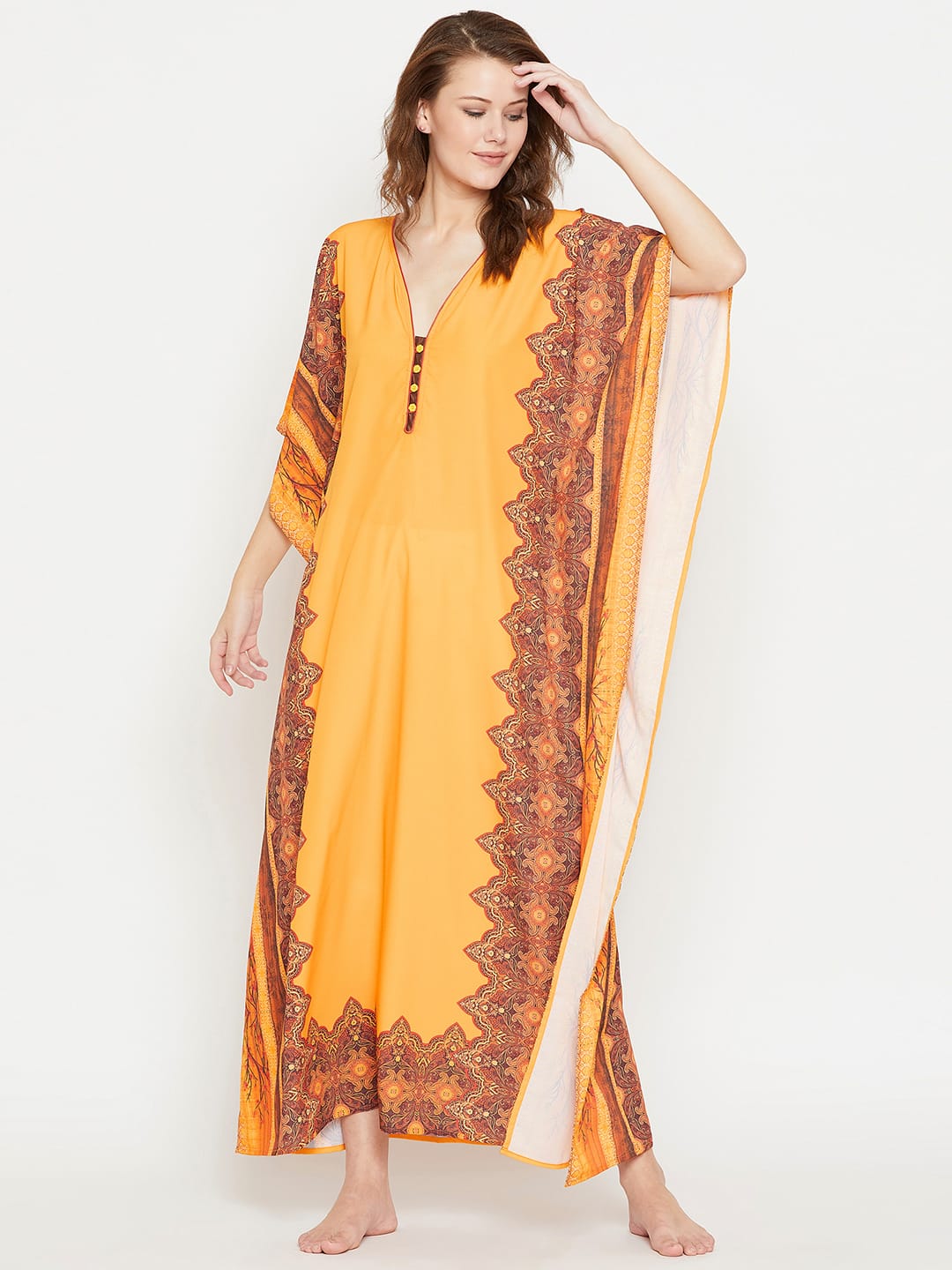 The Kaftan Company Kaftan XL MUSTARD FLORA LOUNGEWEAR KAFTAN - (Clearance - Final Sale)