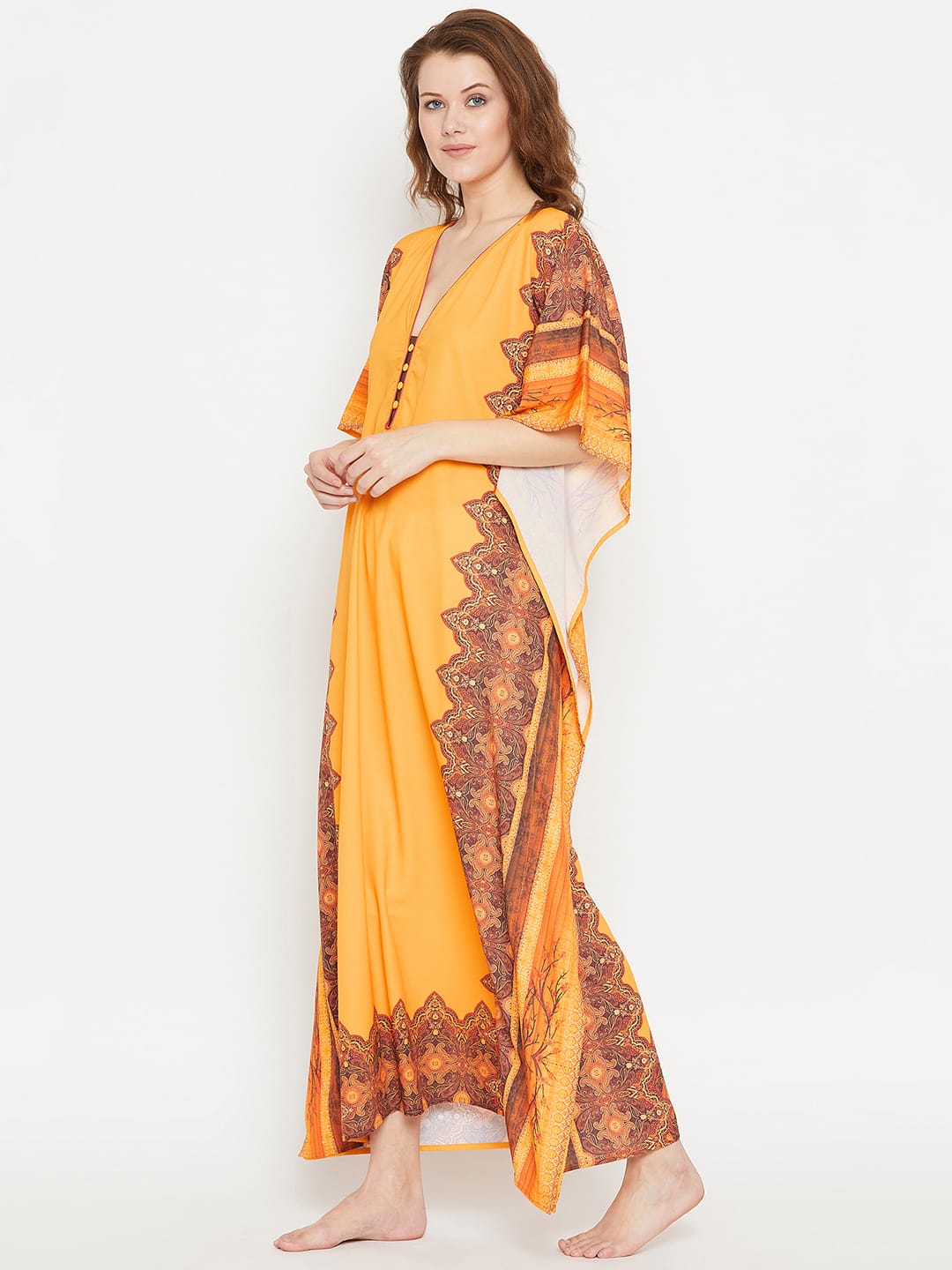 The Kaftan Company Kaftan XL MUSTARD FLORA LOUNGEWEAR KAFTAN - (Clearance - Final Sale)