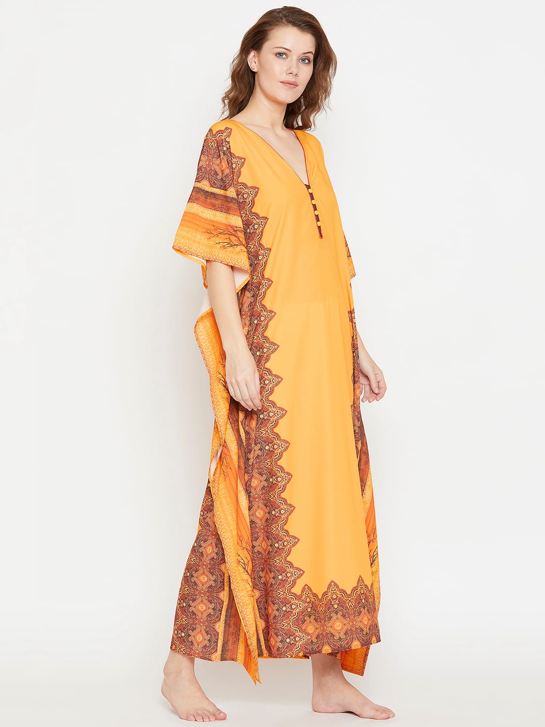 The Kaftan Company Kaftan XL MUSTARD FLORA LOUNGEWEAR KAFTAN - (Clearance - Final Sale)