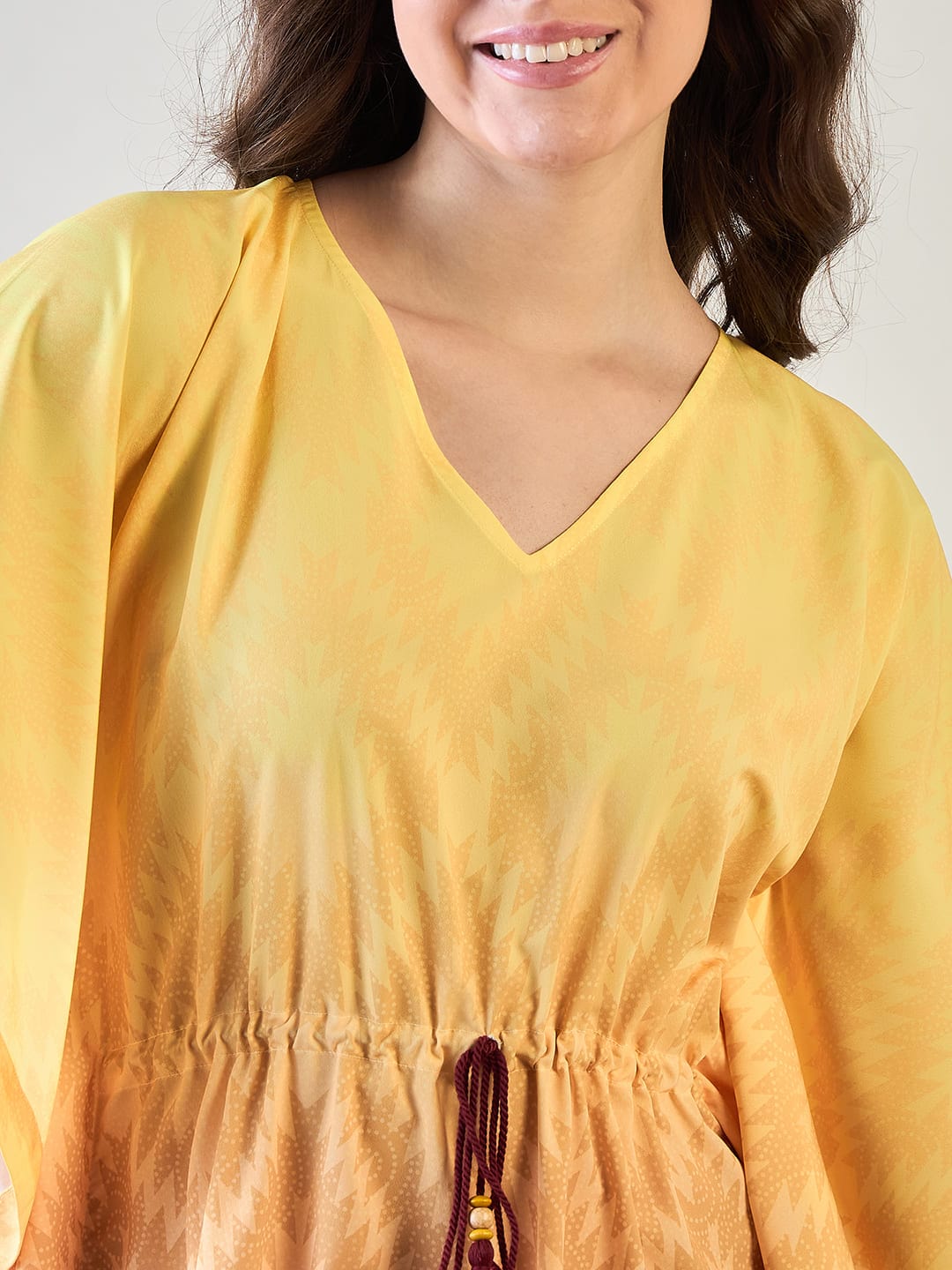 The Kaftan Company Kaftan Yellow and Pink Gradient Kaftan with Intricate Floral Patterns