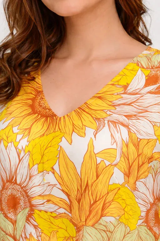The Kaftan Company Kaftan Yellow Floral Viscose Kaftan with Ruffle Hem