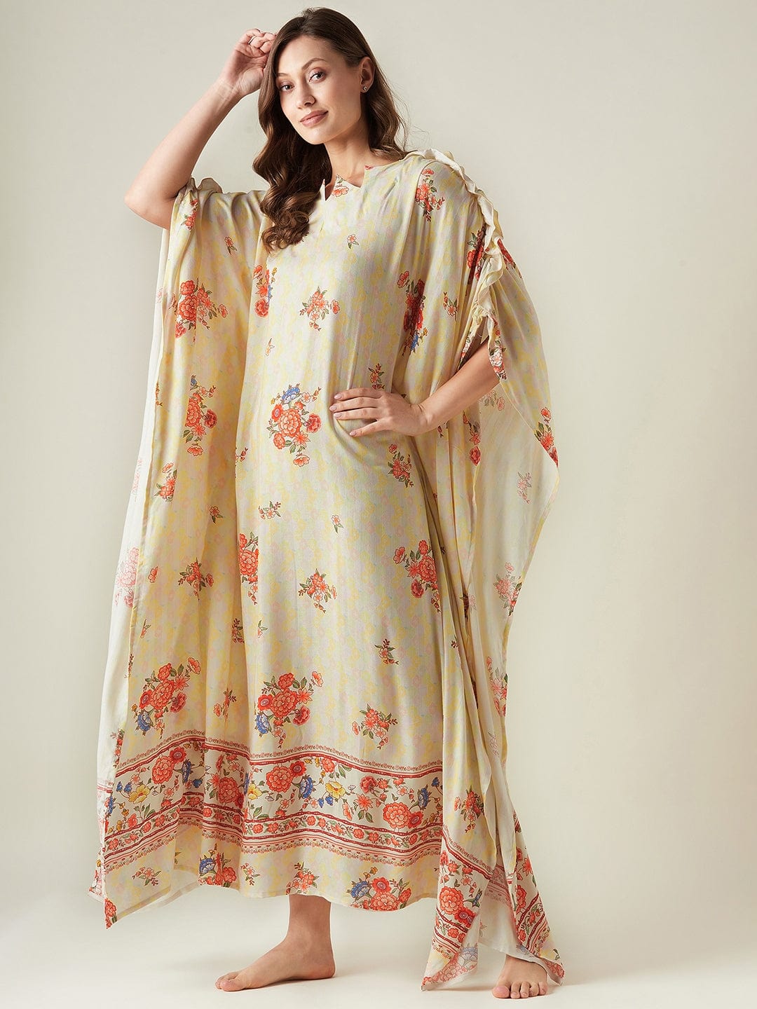 The Kaftan Company Kaftan Yellow Serenade Wide Border Kaftan