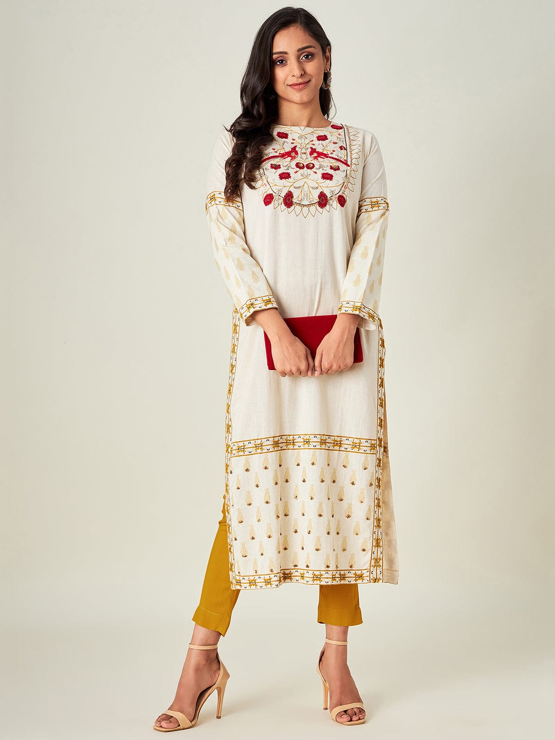 The Kaftan Company Kurta Birds of paradise Yoke Cotton Kurta Set