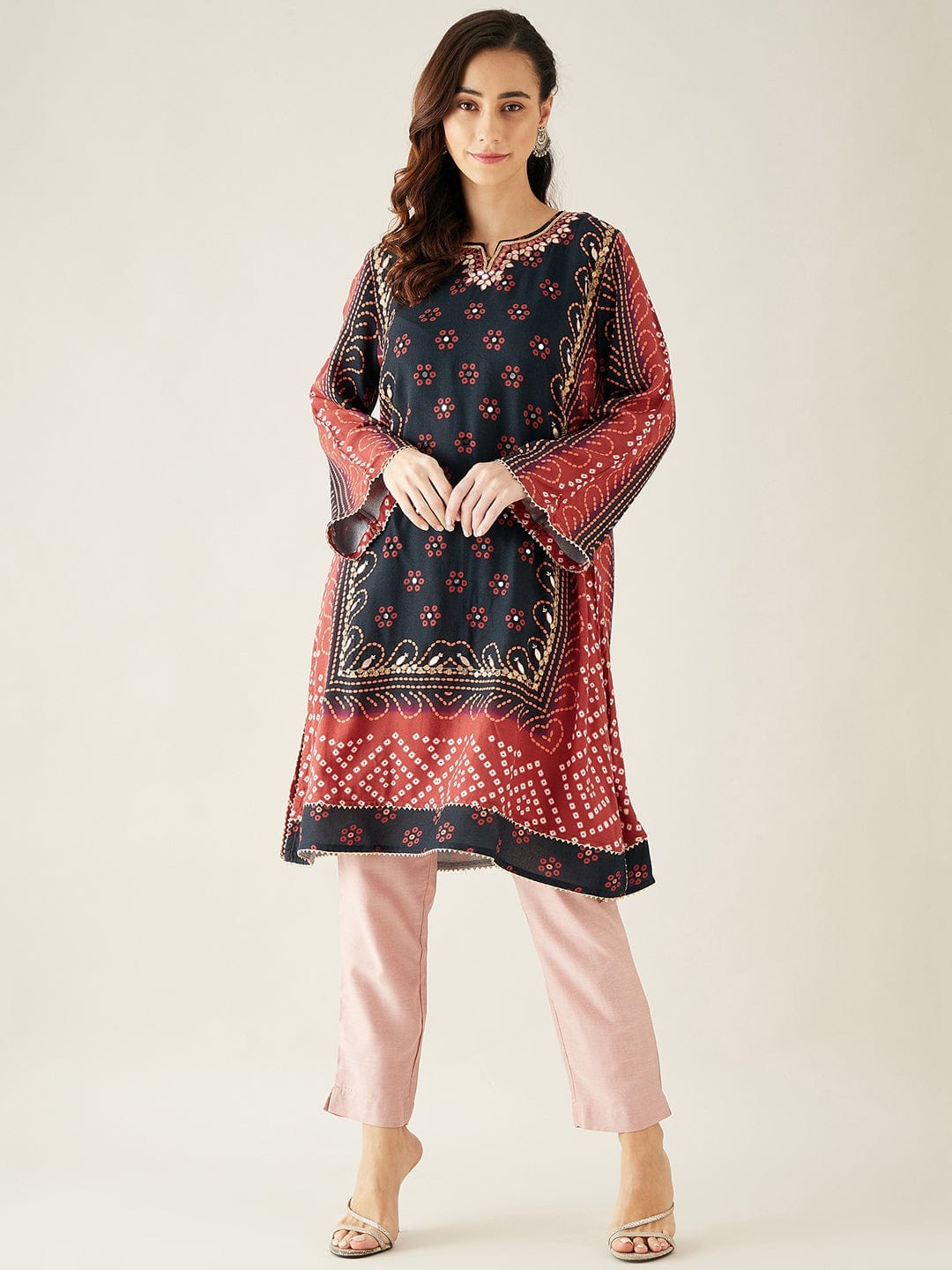 The Kaftan Company Kurta Black and Brown Bandhani Kurta