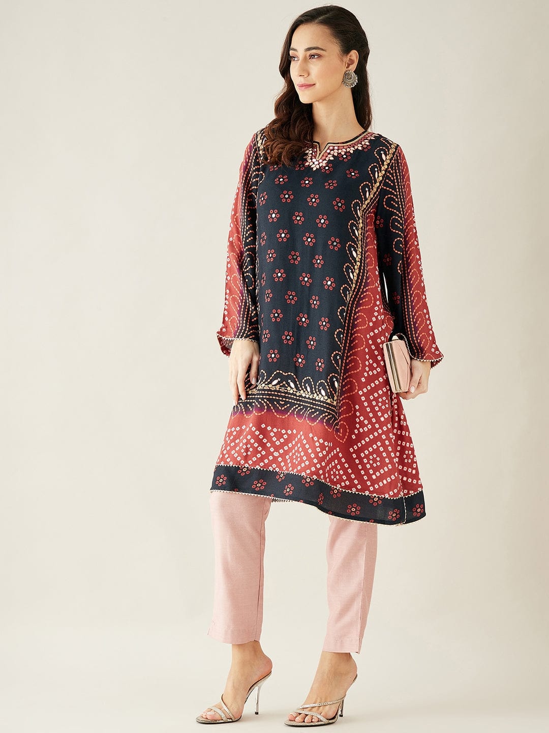 The Kaftan Company Kurta Black and Brown Bandhani Kurta