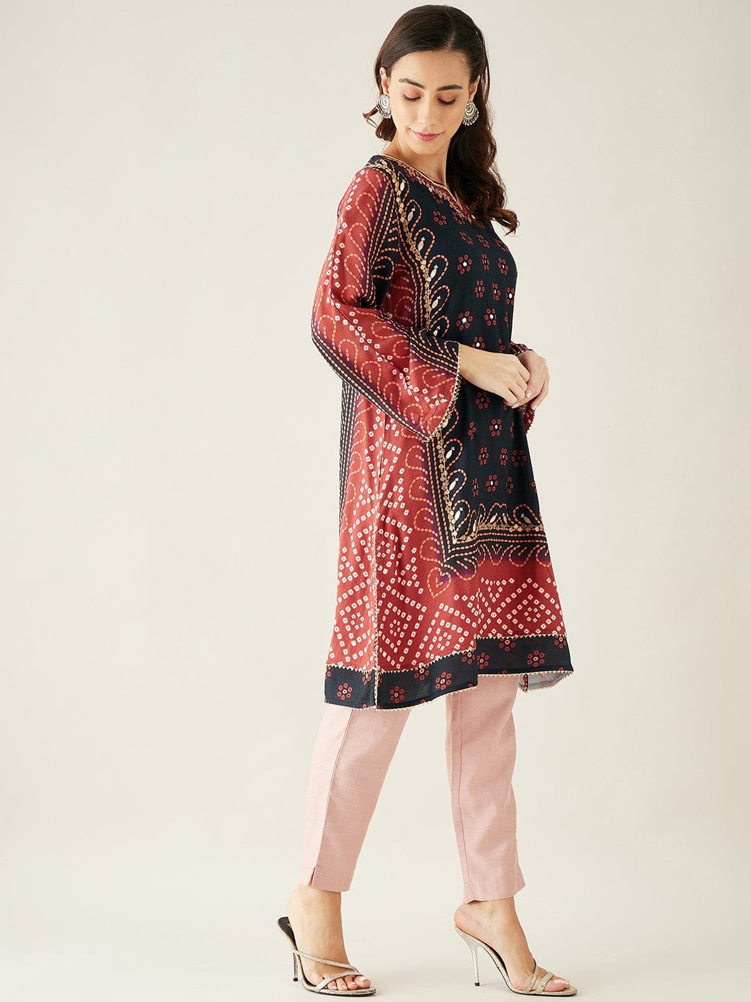 The Kaftan Company Kurta Black and Brown Bandhani Kurta