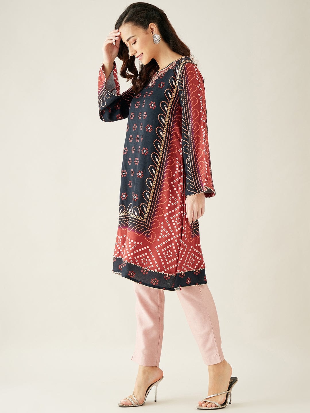The Kaftan Company Kurta Black and Brown Bandhani Kurta