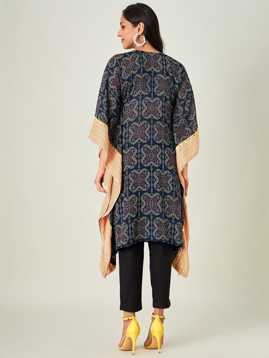 The Kaftan Company Kurta Black Bandhani Embroidered Kaftan Kurta