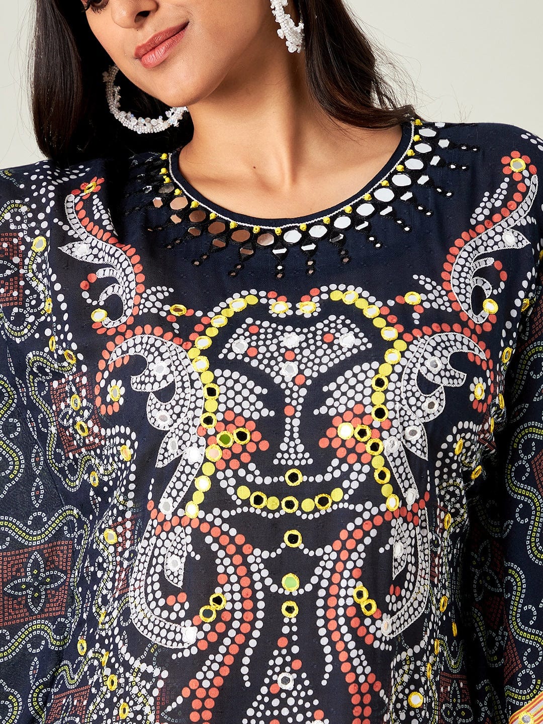 The Kaftan Company Kurta Black Bandhani Embroidered Kaftan Kurta