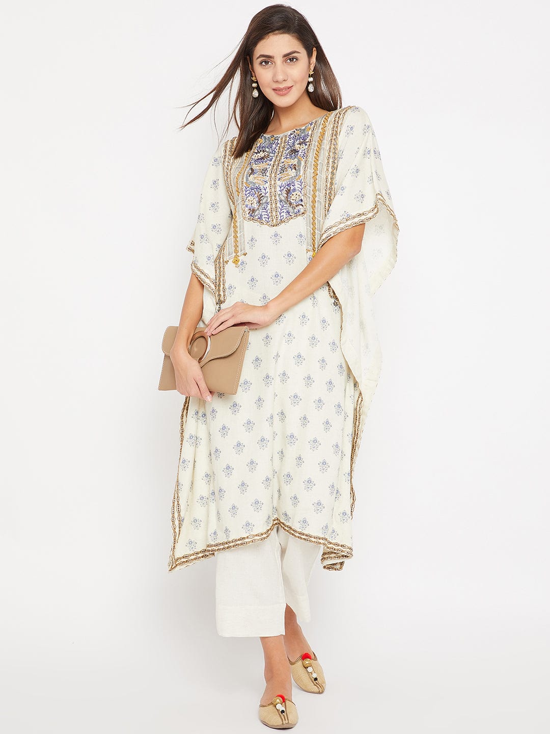 The Kaftan Company Kurta Blue And White Heavenly Embroidered Kaftan Kurta
