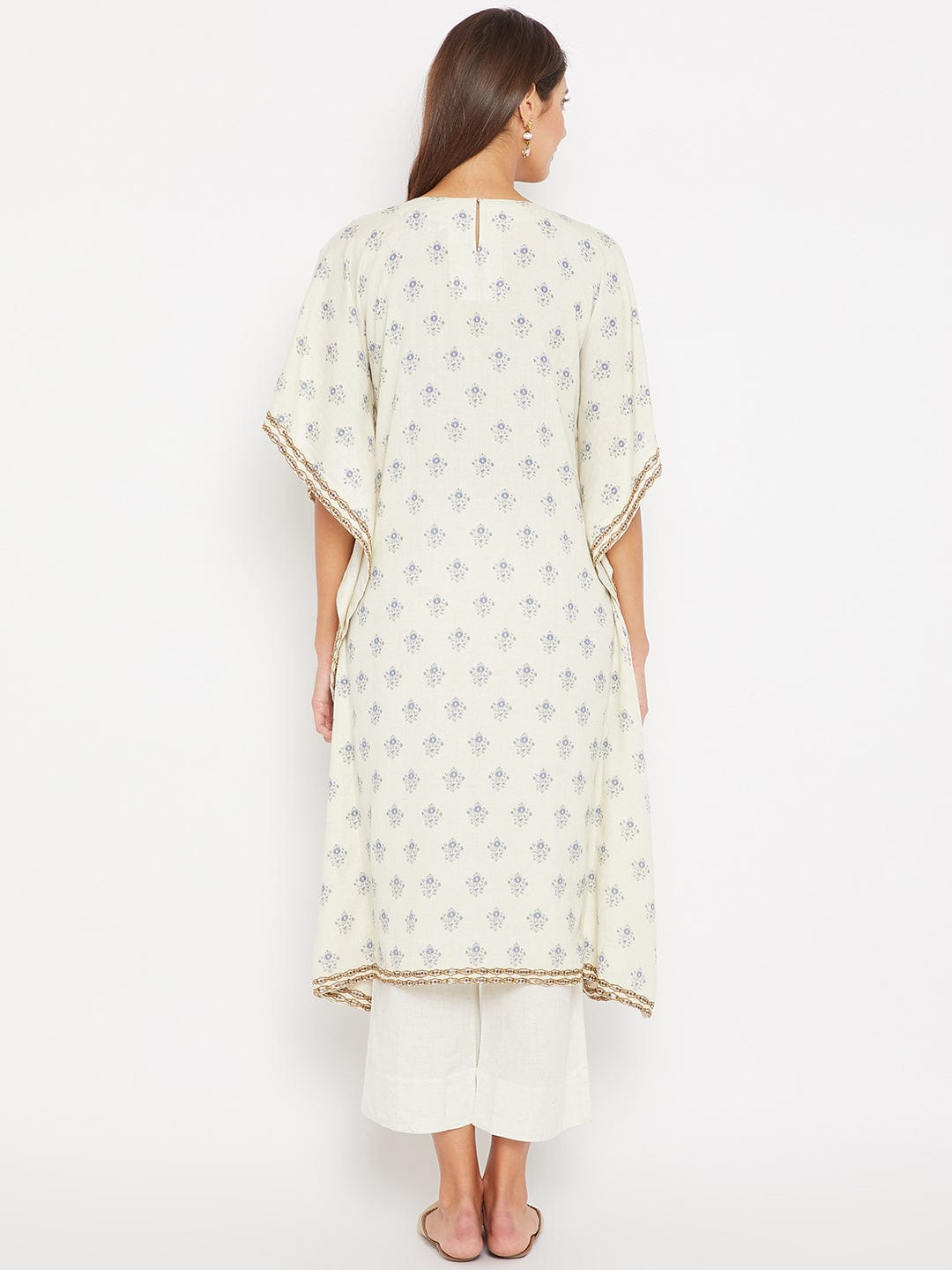 The Kaftan Company Kurta Blue And White Heavenly Embroidered Kaftan Kurta