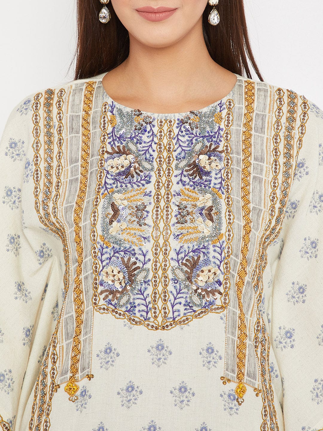 The Kaftan Company Kurta Blue And White Heavenly Embroidered Kaftan Kurta