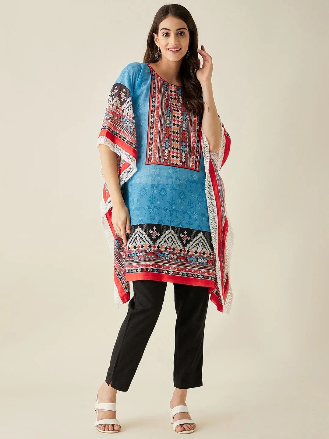 The Kaftan Company Kurta Blue Boho Printed Kaftan Kurta