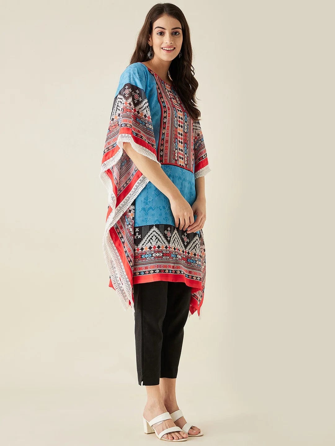 The Kaftan Company Kurta Blue Boho Printed Kaftan Kurta