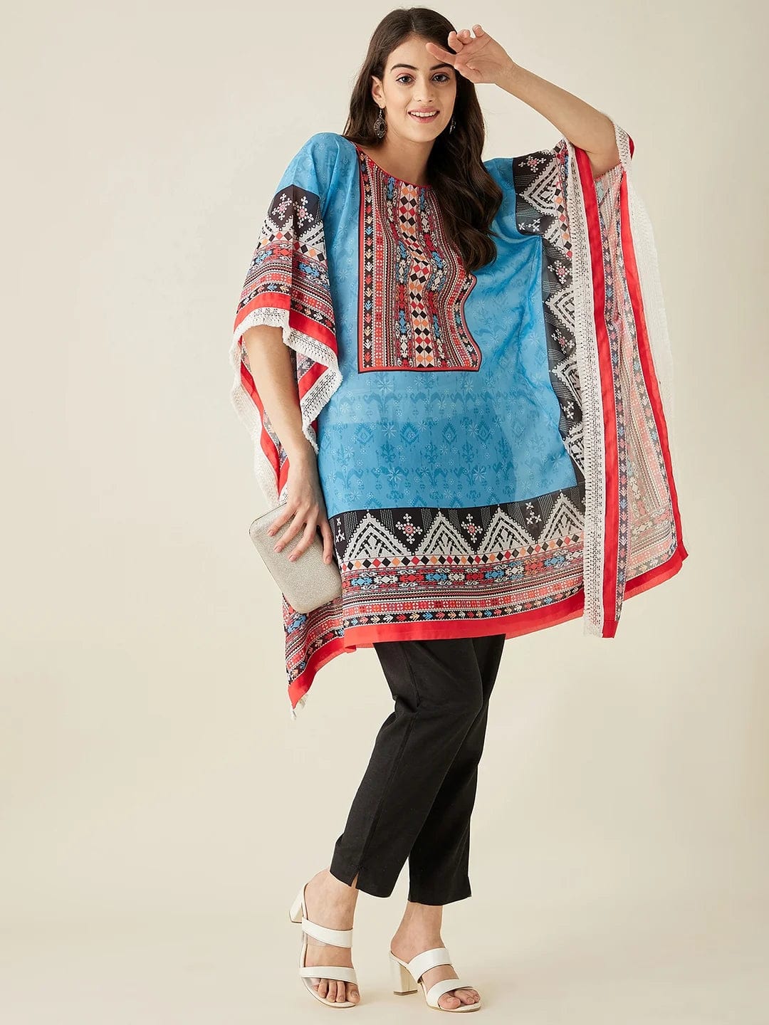 The Kaftan Company Kurta Blue Boho Printed Kaftan Kurta