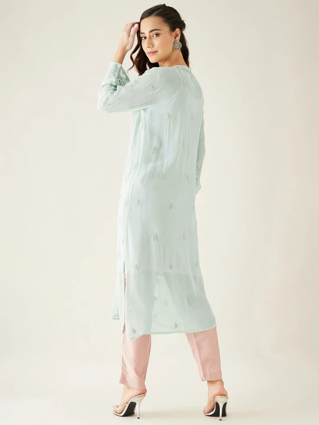 The Kaftan Company Kurta Blue Hand Embroidered Georgette Kurta Set