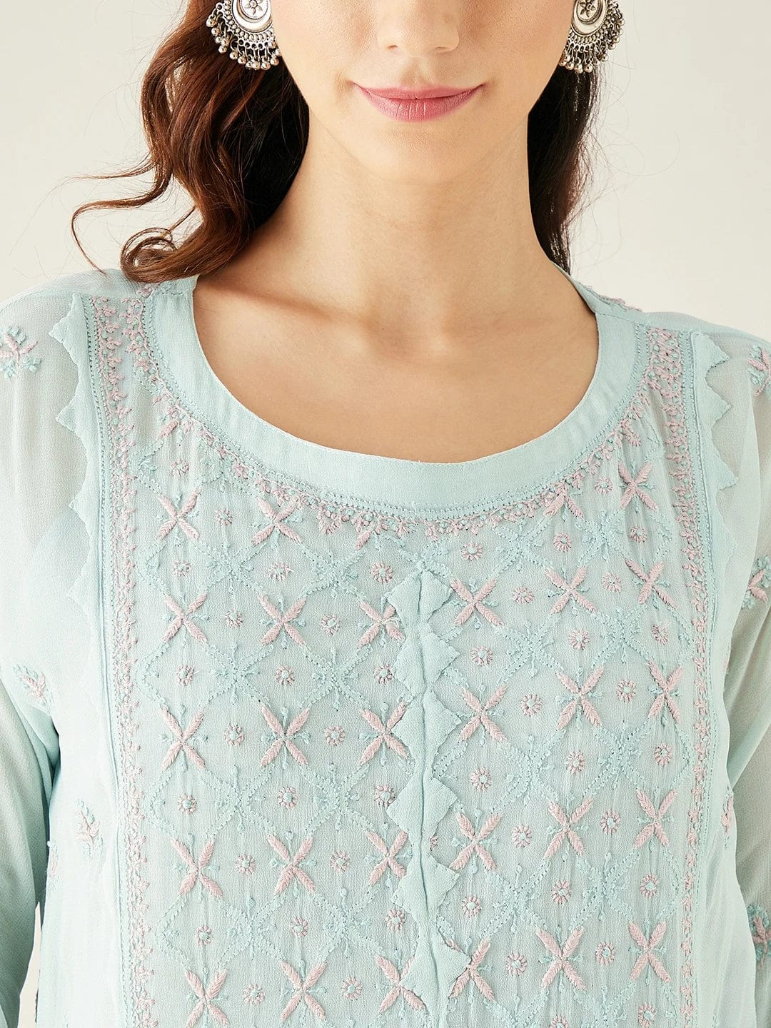 The Kaftan Company Kurta Blue Hand Embroidered Georgette Kurta Set