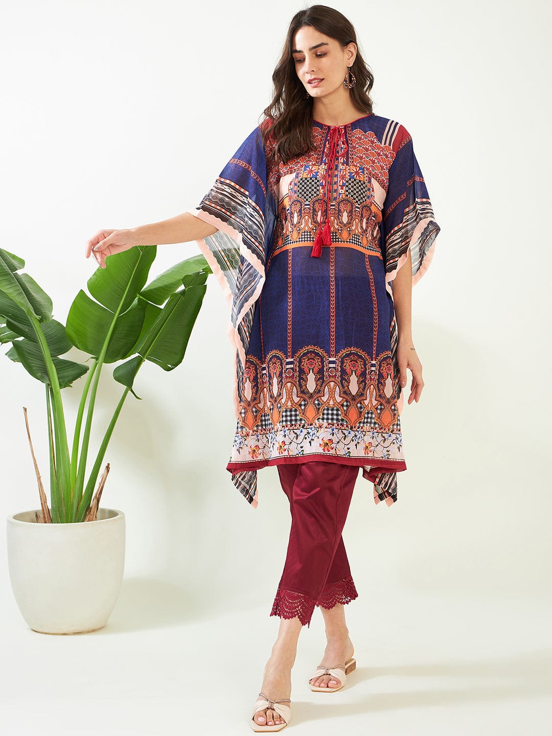 The Kaftan Company Kurta Blue Jewel Radiance Georgette Kaftan