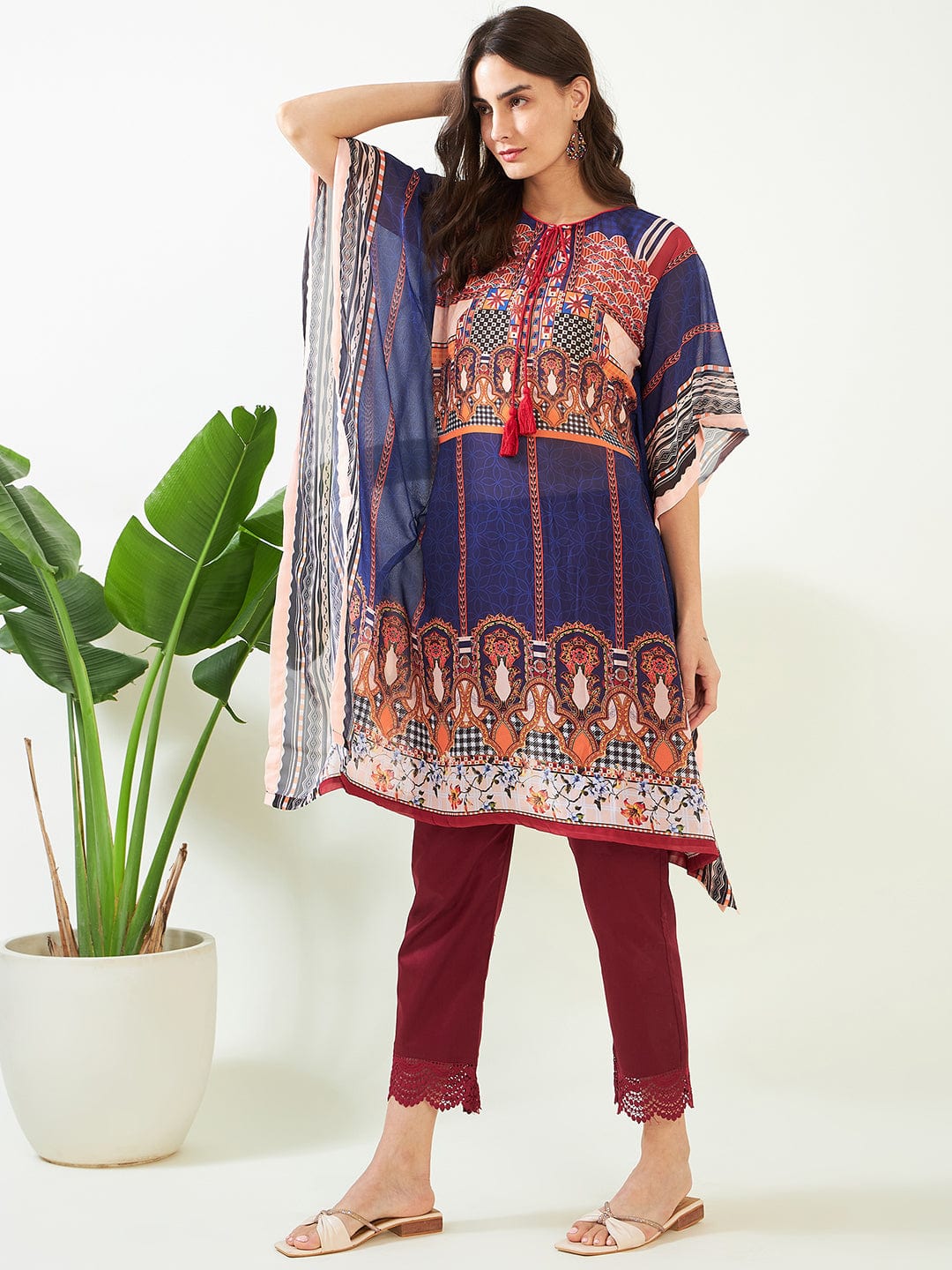 The Kaftan Company Kurta Blue Jewel Radiance Georgette Kaftan