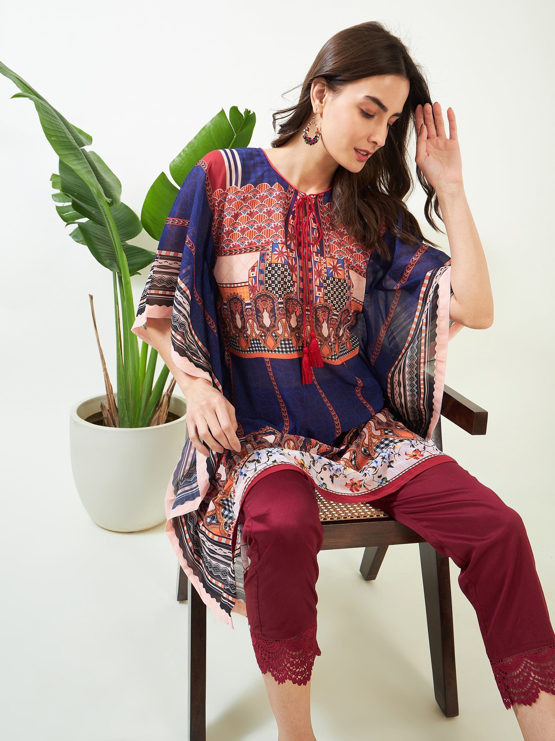 The Kaftan Company Kurta Blue Jewel Radiance Georgette Kaftan