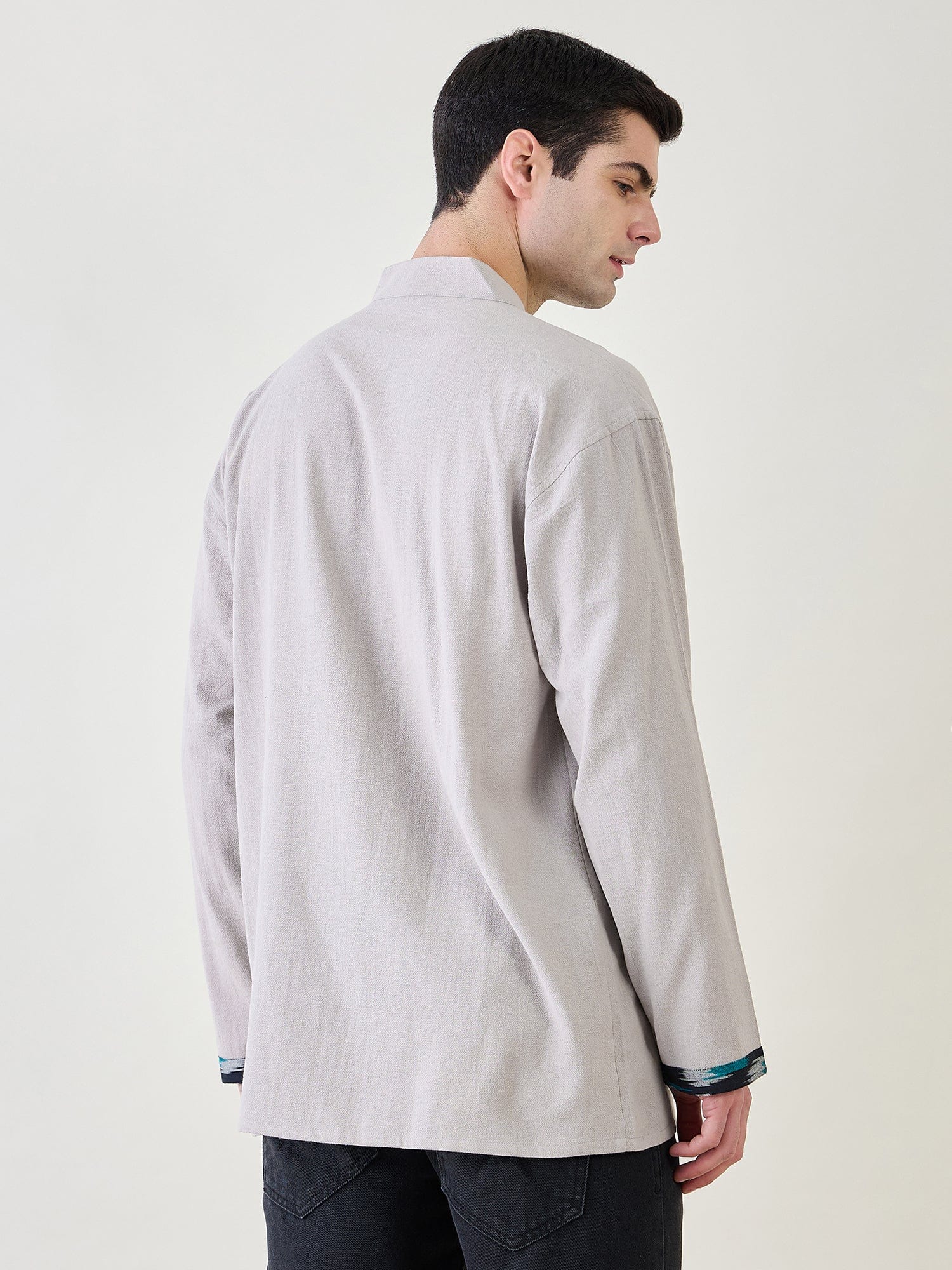 The Kaftan Company Kurta Mens Grey Ikat Short Kurta