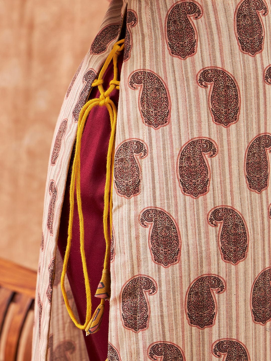 The Kaftan Company Kurta Red Artisan Striped Hand Embroidered Kurta