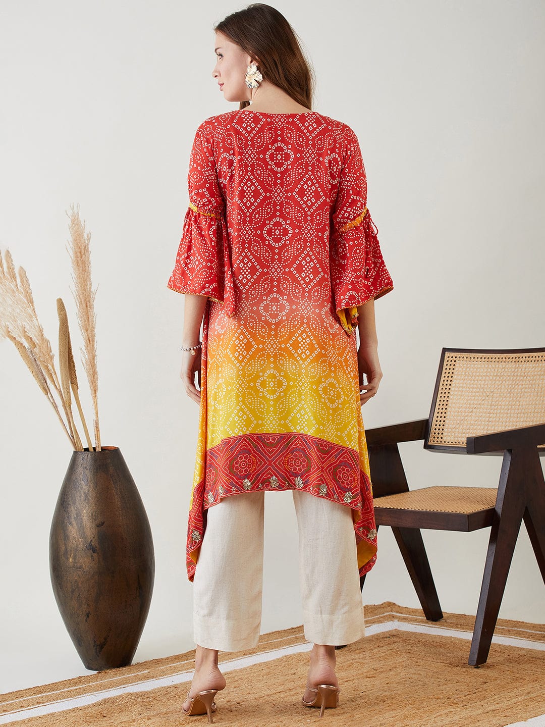 The Kaftan Company Kurta Sacred Red Bandhini Hand Embroidered Kurta