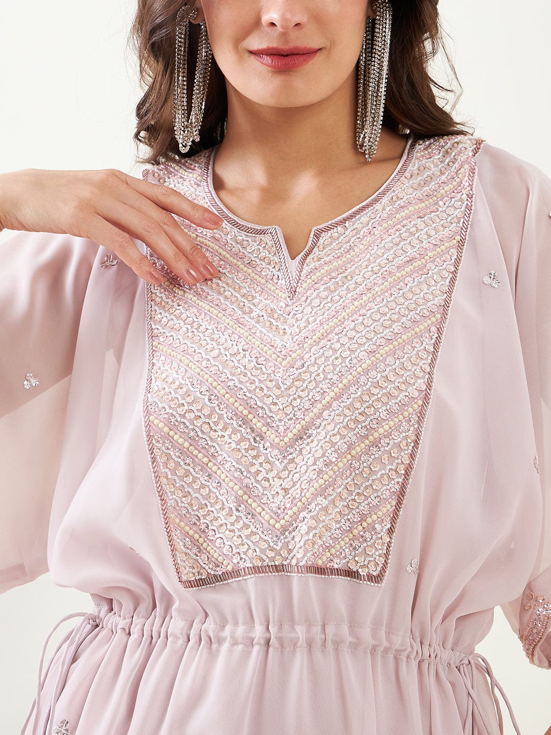 The Kaftan Company Kurta Sets Lilac Hand Embroidered Kaftan Kurta with Pants and Slip