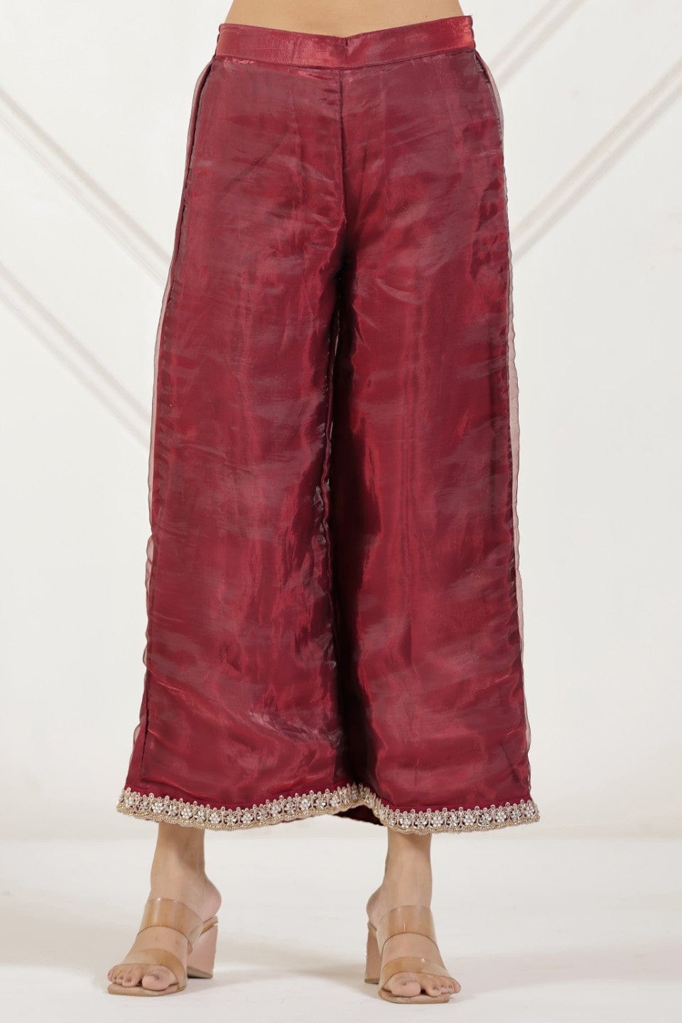 The Kaftan Company Kurta Sets Maroon Tissue Silk Embroidered Kurta Set