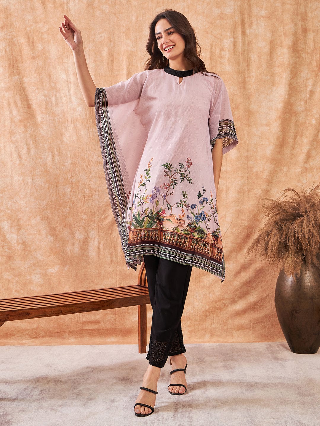 The Kaftan Company Kurta Sets Pink Grecian Bloom Kaftan Kurta Set