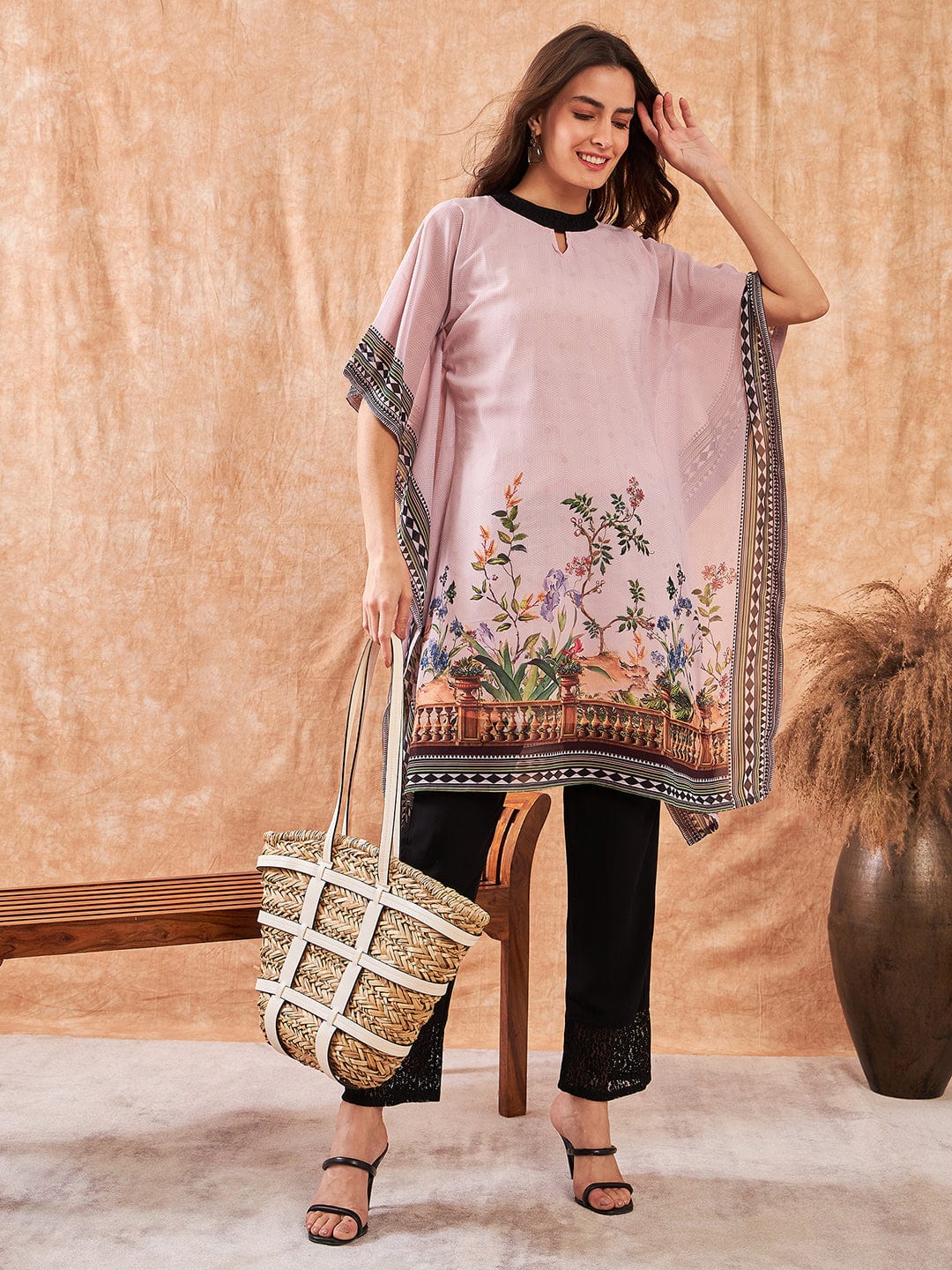 The Kaftan Company Kurta Sets Pink Grecian Bloom Kaftan Kurta Set