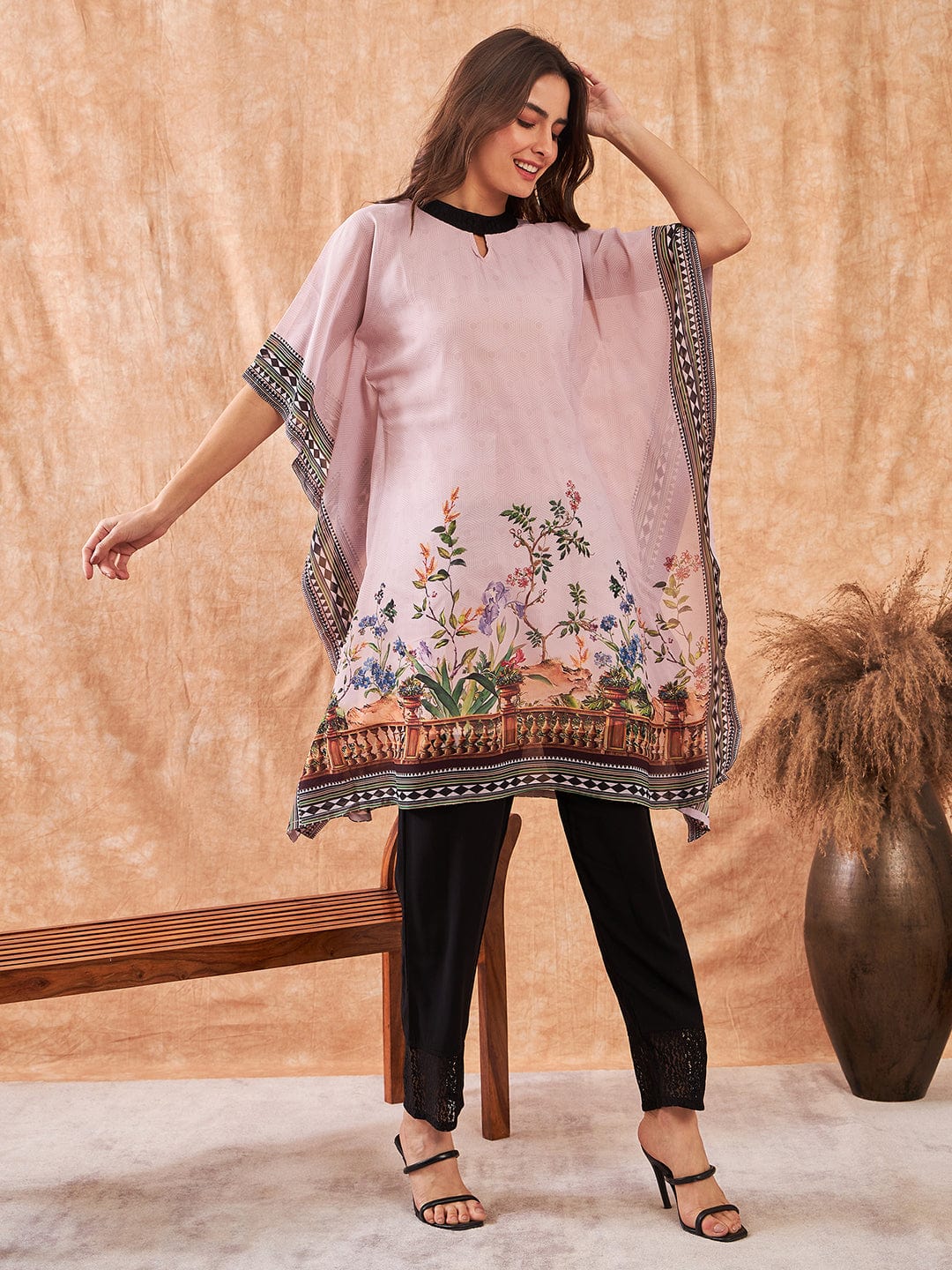 The Kaftan Company Kurta Sets Pink Grecian Bloom Kaftan Kurta Set