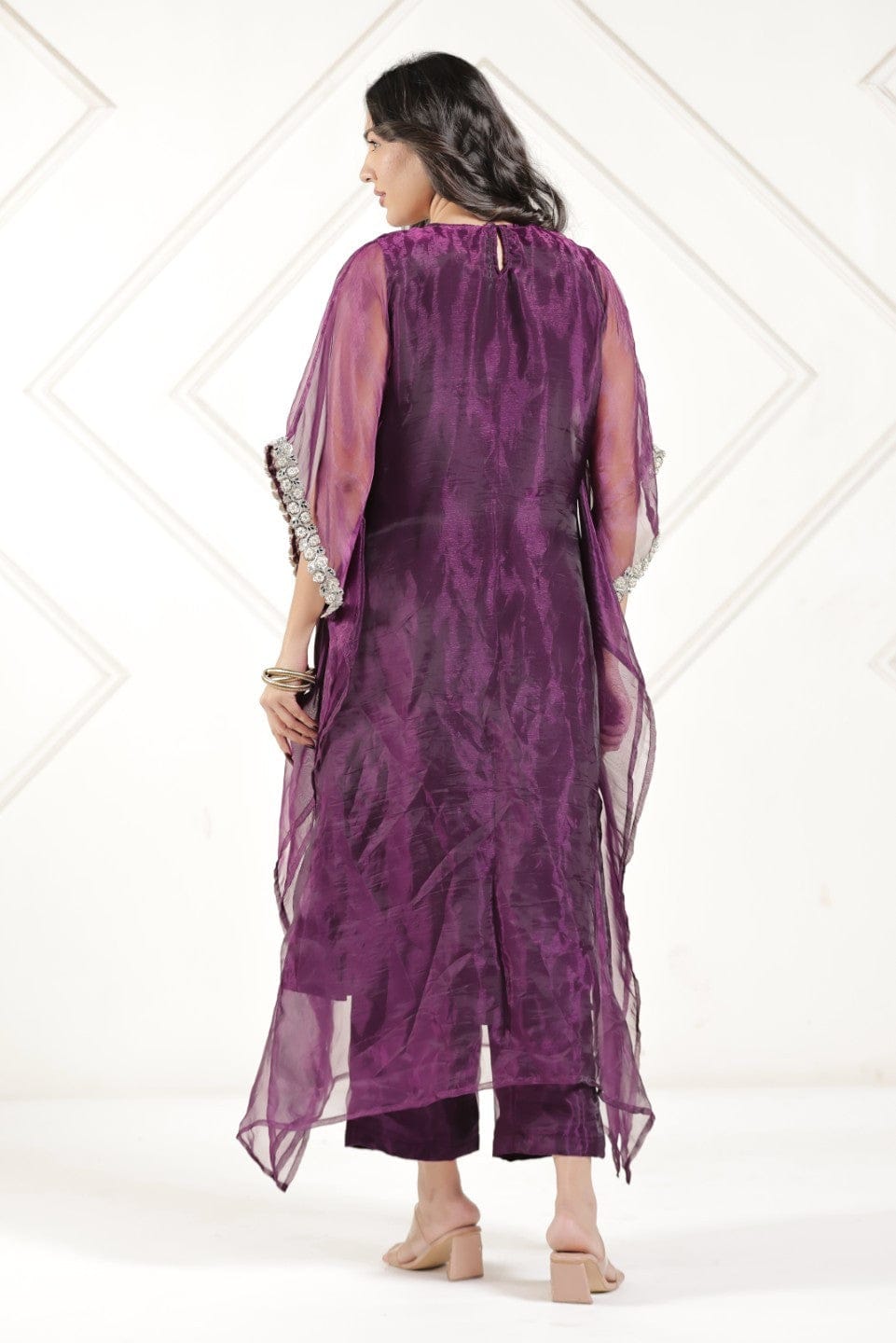 The Kaftan Company Kurta Sets Plum Purple Tissue Silk Kaftan Kurta Set