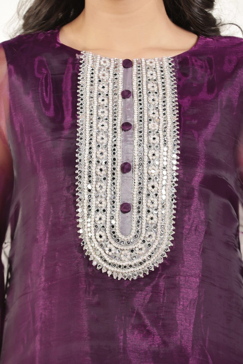 The Kaftan Company Kurta Sets Plum Purple Tissue Silk Kaftan Kurta Set
