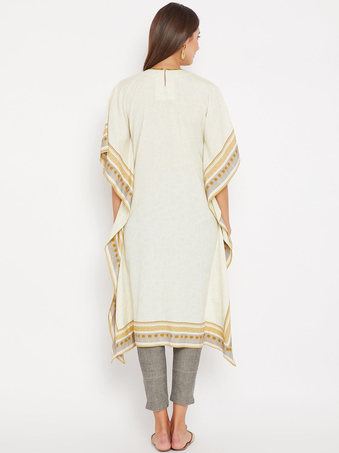 The Kaftan Company Kurta White Embroidered Daywear Kaftan Kurta