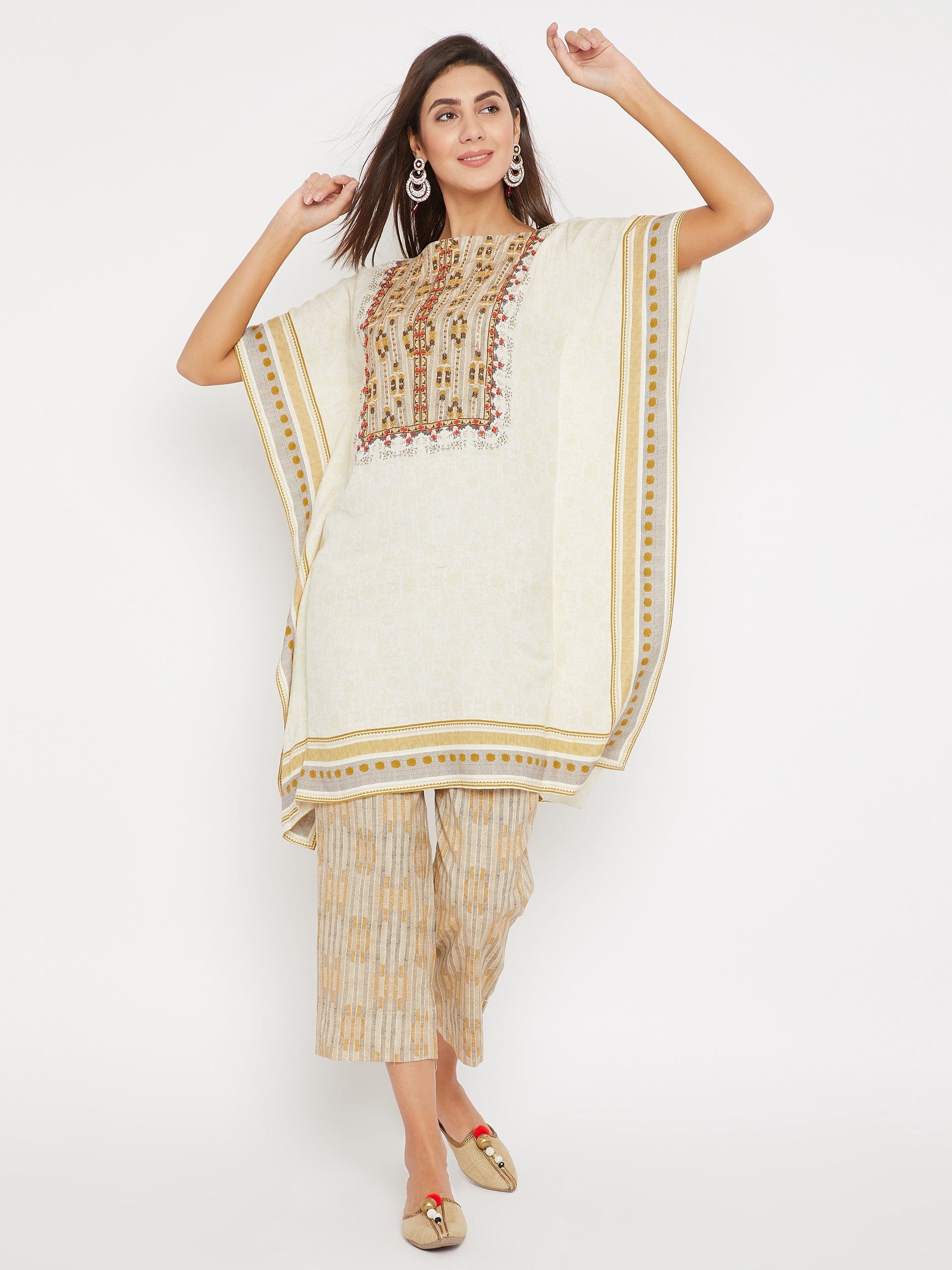 The Kaftan Company Kurta White Hand Embroidered Ethereal Kaftan Kurta