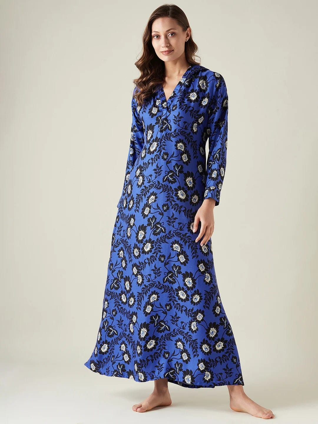 The Kaftan Company Lounge Dress Blue floral hoodie lounge dress