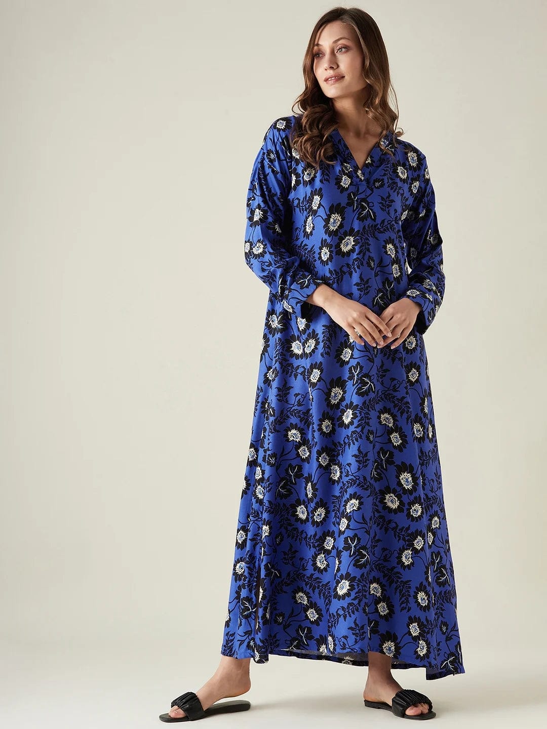 The Kaftan Company Lounge Dress Blue floral hoodie lounge dress